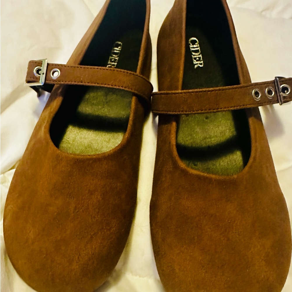 Cider Brown Mary Jane Flats, European Size 38